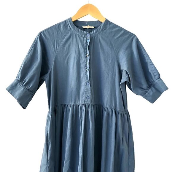 Ali Golden Blue Cotton Button Up Short Sleeve Tiered Ruffled Maxi Dress Size S - Picture 6 of 11